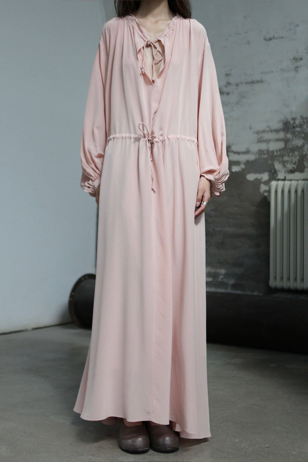 INTO THE EAST 25 Autumn and Winter Pink Lace Drawstring Collar Silk Dress ITE-E1DGAW023PK20DS-FEN Pink